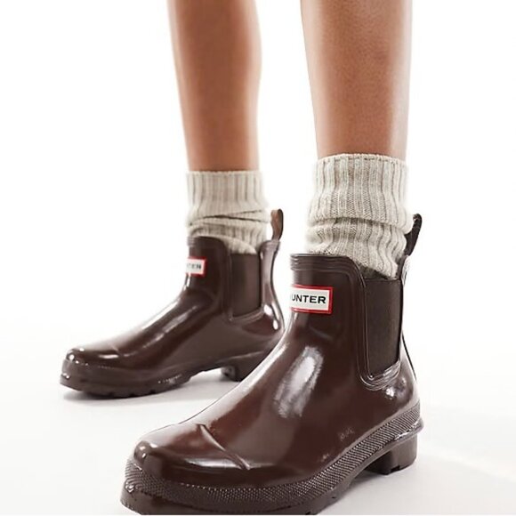 NEW HUNTER Original Chelsea Rain Boots - WaterproofBrown BoltFor Women 252